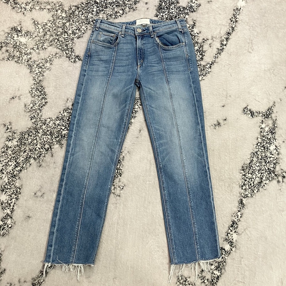 McGuire Womens 29 Blue Jeans High Rise Straight Leg Raw Hem Pintuck Denim